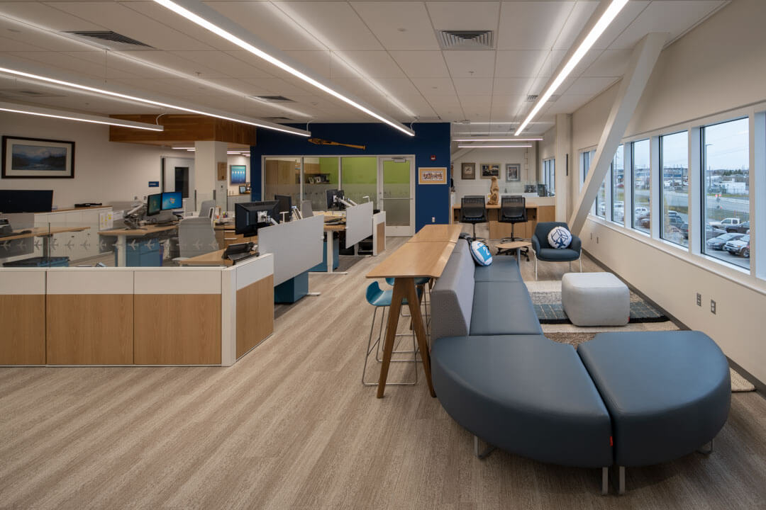 Interior photo of offices at Alaska Airlines Maintenance & Operations Facility
