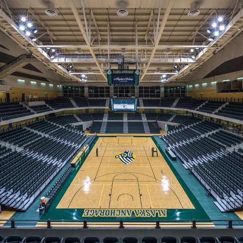 Basketball court inside of the UAA Alaska Airlines Center