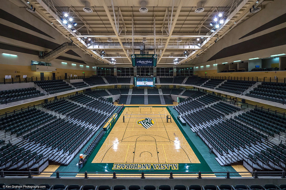 Basketball court inside of the UAA Alaska Airlines Center