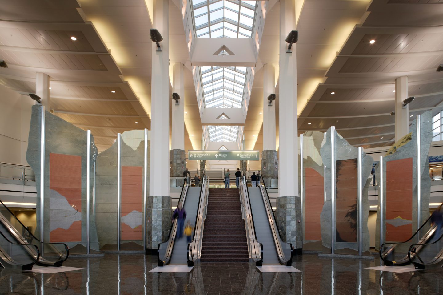 Escalators inside of the C Terminal at Ted Stevens Anchorage International Airport 