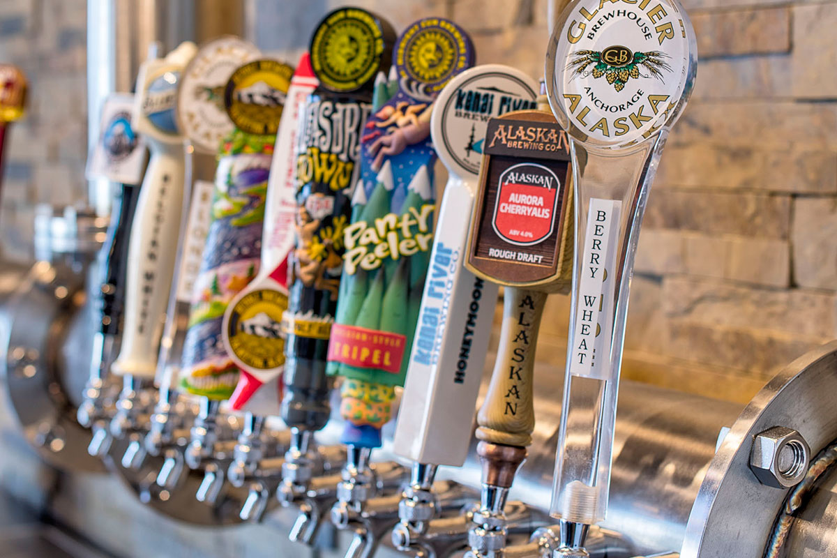 Beer taps on the bar at Bread & Brew