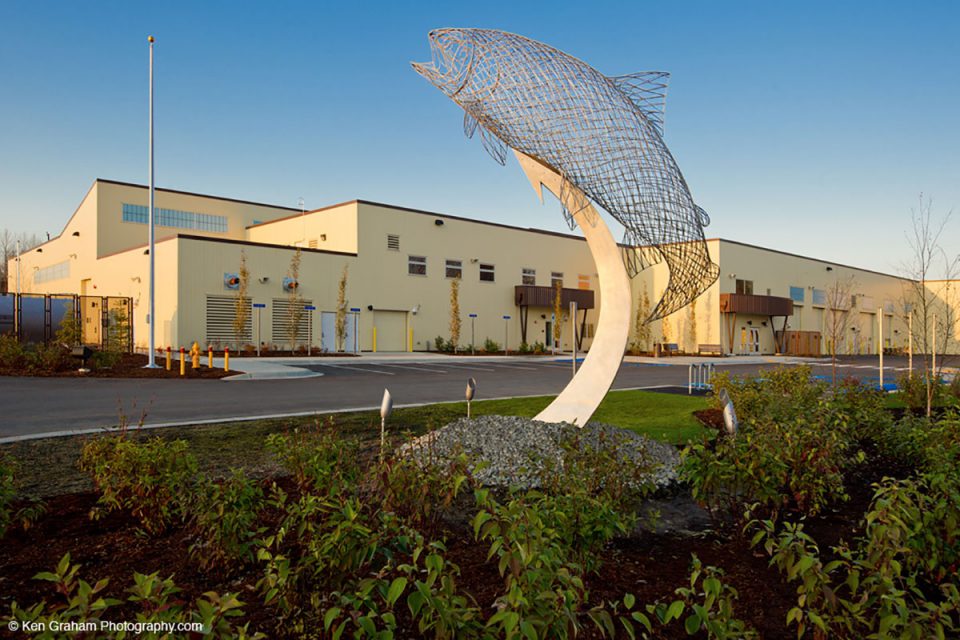 William Jack Hernandez Sport Fish Hatchery outdoor view with fish sculpture