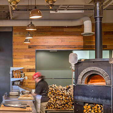 Wood fired pizza oven at Hearth Pizzeria