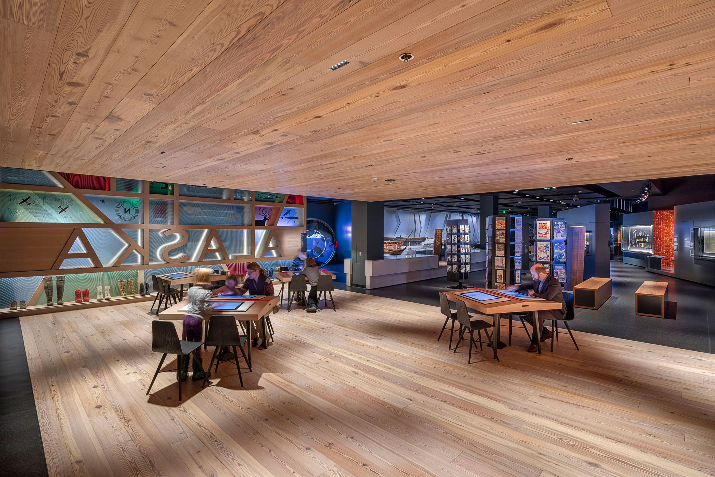 Coffee shop seating area inside of  Anchorage Museum Expansion