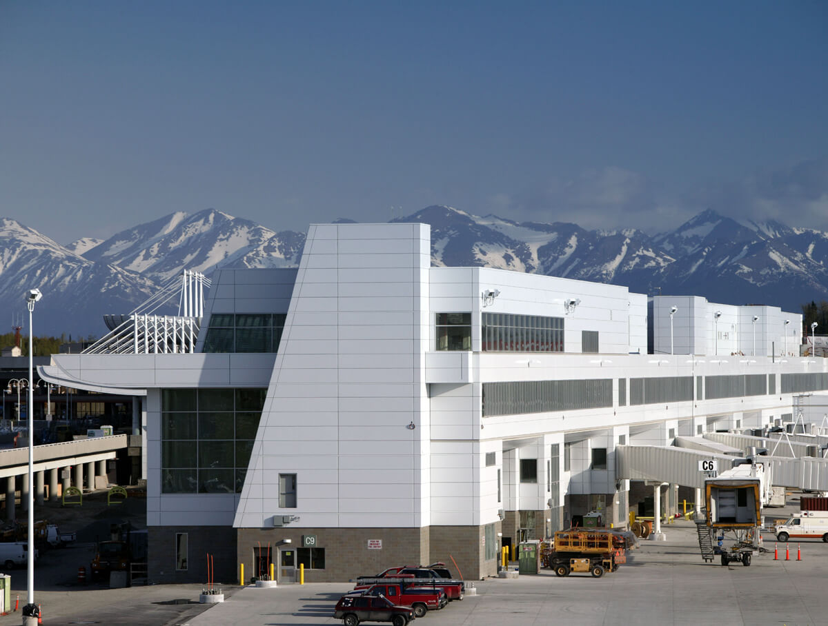 Rear exterior view  of the C Terminal at Ted Stevens Anchorage International Airport 