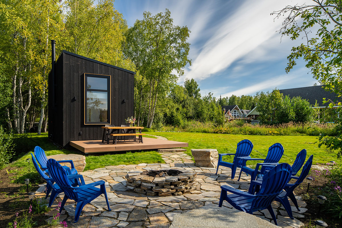 Exterior of Sauna House with outdoor fire pit